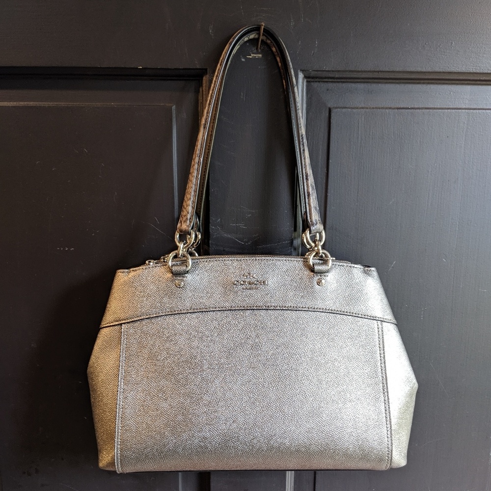 Coach metallic silver purse with gunmetal hardware